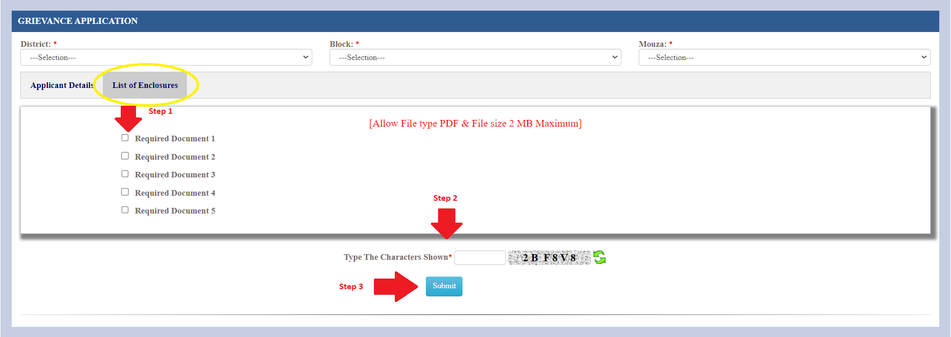 submit grievance application